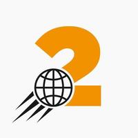 Buchstabe 2 globales Logo-Konzept mit beweglichem Weltsymbol. globale Logosymbol-Vektorvorlage vektor