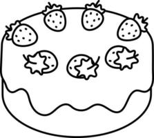 Vanille-Erdbeer-Kuchen-Dessert-Symbolelement-Illustrationslinie mit weißem Stil vektor