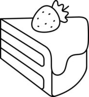 ein Stück Vanille-Erdbeerkuchen, leicht nach oben geneigt Dessert-Symbol-Element-Illustrationslinie mit weißem Stil vektor