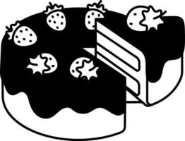 Vanille-Erdbeerkuchen wird geteilt Dessert-Symbol Element Illustration halbfest schwarz und weiß vektor