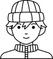 ung man pojke avatar användare person täcka vinter- hatt linje stil vektor
