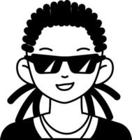 hiphop man pojke avatar användare preson människor glasögon svart Halvfast svart och vit stil vektor