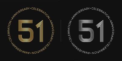 51: e födelsedag. femtioett år årsdag firande baner i gyllene och silver- färger. cirkulär logotyp med original- tal design i elegant rader. vektor