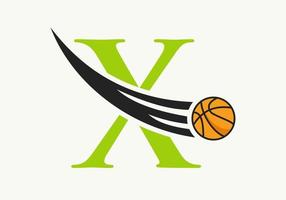 första brev x basketboll logotyp begrepp med rör på sig basketboll ikon. korg boll logotyp symbol vektor mall