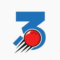 Anfangsbuchstabe 3 Bowling-Logo-Konzept mit beweglichem Bowlingkugel-Symbol. Bowling-Sport-Logo-Symbol-Vektor-Vorlage vektor