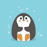 Weihnachtskarte mit Pinguin, Vektorpinguin, süßer Pinguin am Südpol, wildes Tier, Cartoon-Eisbär im flachen Stil vektor