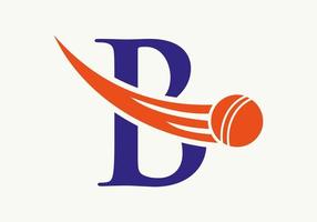 Buchstabe b Cricket-Logo-Konzept mit beweglichem Cricket-Ball-Symbol. Cricket-Sport-Logo-Symbol-Vektor-Vorlage vektor