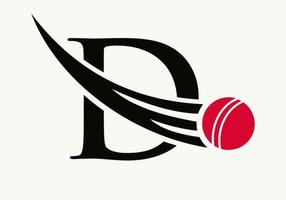 Buchstabe d Cricket-Logo-Konzept mit beweglichem Cricket-Ball-Symbol. Cricket-Sport-Logo-Symbol-Vektor-Vorlage vektor