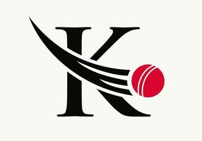 brev k cricket logotyp begrepp med rör på sig cricket boll ikon. cricket sporter logotyp symbol vektor mall