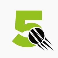 brev 5 cricket logotyp begrepp med rör på sig cricket boll ikon. cricket sporter logotyp symbol vektor mall