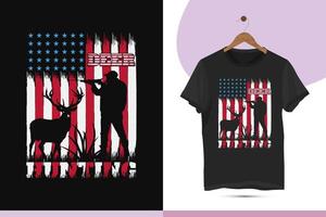 willkommen, hirschjagd - amerikanische flagge t-shirt design vektorvorlage. Eine schöne und auffällige Jäger-Illustrationskunst, die sich gut für Kleidung, Grußkarten, Poster und Tassendesigns eignet. vektor