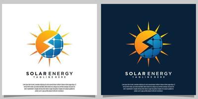 Sonne Solarenergie-Logo-Design mit Solarpanel-Technologie vektor