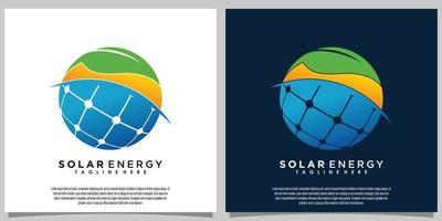 Sonne Solarenergie-Logo-Design mit Solarpanel-Technologie vektor