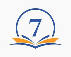 Buchstabe 7 Bildung Logo Buchkonzept. ausbildung karriere zeichen, universität, akademie abschluss logo vorlage design vektor