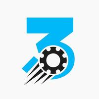 Buchstabe 3-Gang-Zahnrad-Logo. Ikone der Automobilindustrie, Zahnradlogo, Autoreparatursymbol vektor