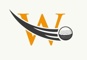 brev w golf logotyp design mall. hockey sport akademi tecken, klubb symbol vektor
