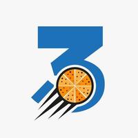 Anfangsbuchstabe 3 Restaurant-Café-Logo mit Pizza-Konzept-Vektorvorlage vektor