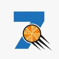 Anfangsbuchstabe 7 Restaurant-Café-Logo mit Pizza-Konzept-Vektorvorlage vektor
