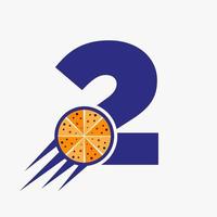 första brev 2 restaurang Kafé logotyp med pizza begrepp vektor mall