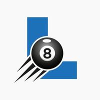 Buchstabe l Billard oder Pool-Logo-Design für Billardraum oder 8-Ball-Pool-Club-Symbol-Vektorvorlage vektor