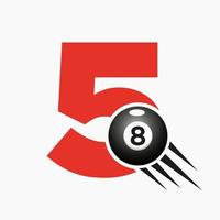 Buchstabe 5 Billard oder Pool-Logo-Design für Billardraum oder 8-Ball-Pool-Club-Symbol-Vektorvorlage vektor