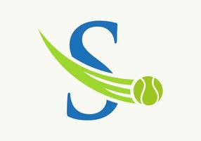 Buchstabe s Tennis-Logo-Konzept mit beweglichem Tennisball-Symbol. Tennis-Sport-Logo-Symbol-Vektor-Vorlage vektor