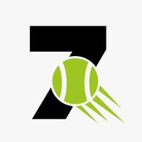 Buchstabe 7 Tennis-Logo-Konzept mit beweglichem Tennisball-Symbol. Tennis-Sport-Logo-Symbol-Vektor-Vorlage vektor