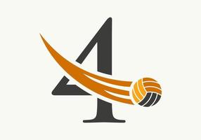 brev 4 volleyboll logotyp design tecken. volleyboll sporter logotyp symbol vektor mall