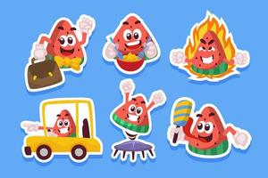 Cartoon-Action-Chat-Sticker-Set mit niedlichem Wassermelonen-Charakter vektor