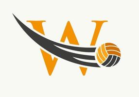 Buchstabe w Volleyball-Logo-Design-Zeichen. Volleyball-Sport-Logo-Symbol-Vektor-Vorlage vektor