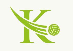brev k volleyboll logotyp design tecken. volleyboll sporter logotyp symbol vektor mall