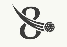 brev 8 volleyboll logotyp design tecken. volleyboll sporter logotyp symbol vektor mall