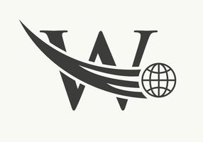 brev w värld logotyp begrepp med rör på sig global ikon vektor mall