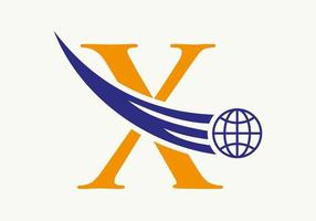 brev x värld logotyp begrepp med rör på sig global ikon vektor mall