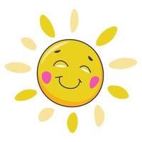 lächelnder sonnencharakter mit gesichts- und strahlenvektor vektor