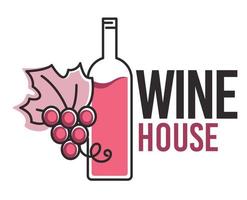 vin hus flaska av alkohol och vindruvor vektor
