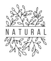 natürliches Etikett mit üppiger Flora und Zweigvektor vektor