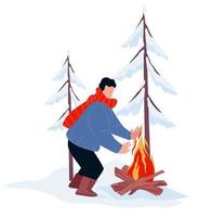 Wintercamping und Reisen, warmer Feuervektor vektor