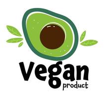 vegan produkt emblem med avokado, märka med text vektor