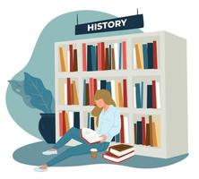 kvinna eller studerande läsning historia böcker i Lagra vektor