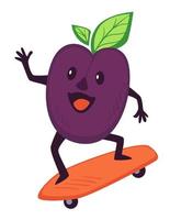 Pflaumeneislauf an Bord, Skateboard fahrender sportlicher Fruchtvektor vektor