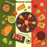 mexikanische küche taco und gebratenes fleisch mit chili paprika vektor