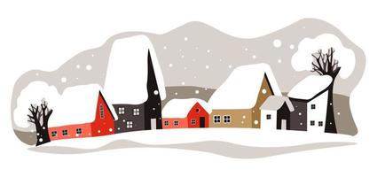 vinter- stadsbild, hus hustak täckt med snö vektor