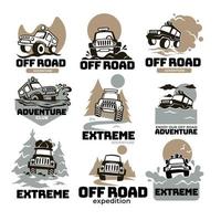 offroad extreme expedition und abenteuer, etiketten und embleme vektor
