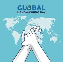 Global Handwashing Day Schriftzug mit Händewaschen und Erdkarten vektor