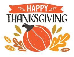 Happy Thanksgiving-Kürbis und Laub-Banner mit Blättern vektor