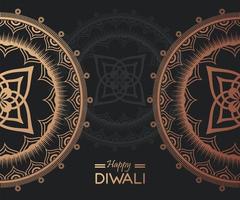 glückliche Diwali-Feier mit goldenen Mandalas im grünen Hintergrund vektor