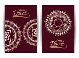 fröhliche Diwali-Feier mit goldenen Mandalas und Schriftzug vektor