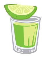 Tequila mit Limette, alkoholisches Getränk im Glas vektor