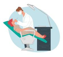 Verfahren in Zahnkliniken, Zahnarzt und Patient in der Stomatologie vektor